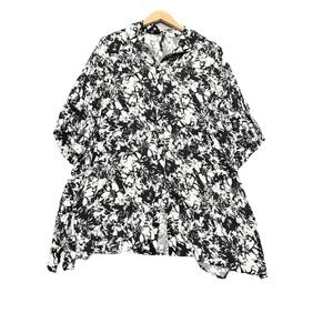 IC BY CONNIE K Tunic Top‎ Button Front Floral Flowy Puff Slv Lagenlook Size XL